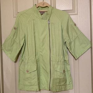J. Jill Short Sleeve Safari Jacket. Asymmetrical Metal Zipper. Adjustable waist.